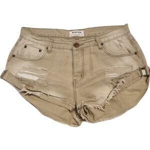 One Teaspoon Khaki Twisted Cuff Button Fly Denim Shorts Size 29